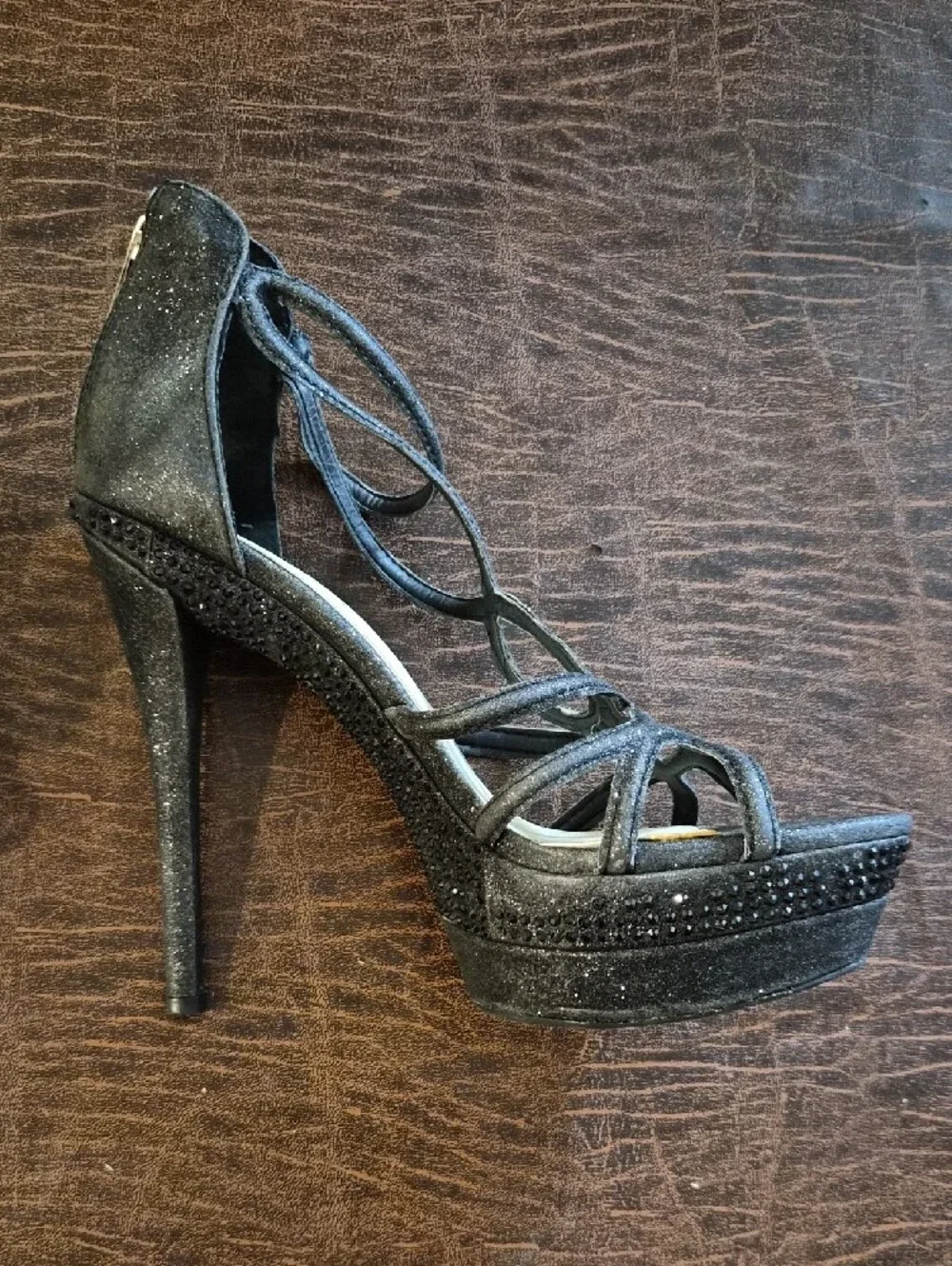 Jessica Simpson Black Strappy Glitter Heels